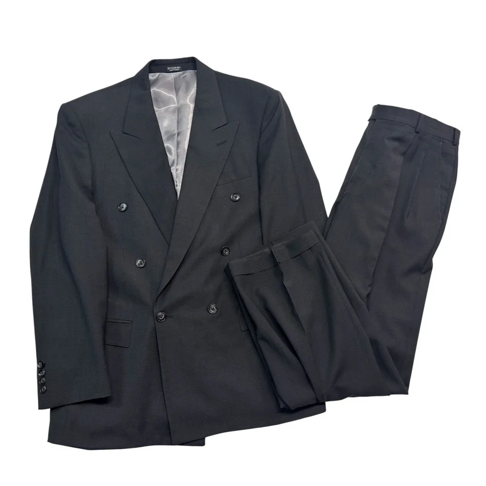 vtg Gianfranco Ruffini Italy 38R 39R 32x30 Double Breasted 2pc Suit Charcoal